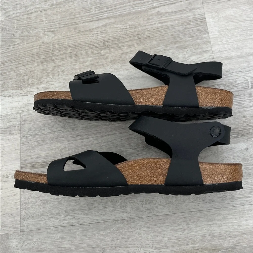 Birkenstock Black Leather Rio Birko Flor Sandals Shoes Arch Support NEW Wmns‎ 40 - Picture 5 of 10